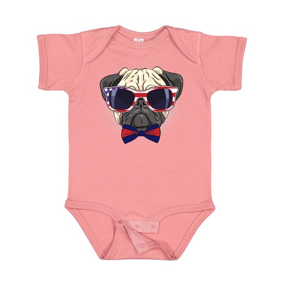 Inktastic Pug Dog July 4th Patriotic Sunglasses Boys or Girls Baby Bodysuit