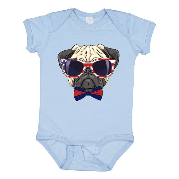 Inktastic Pug Dog July 4th Patriotic Sunglasses Boys or Girls Baby Bodysuit