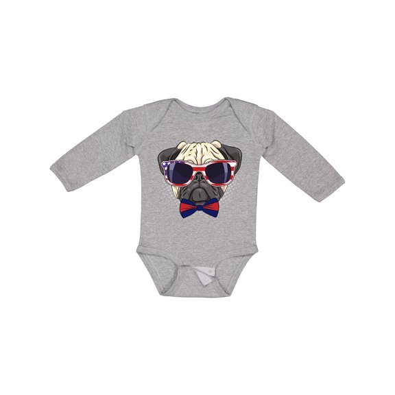 Inktastic Pug Dog July 4th Patriotic Sunglasses Boys or Girls Long Sleeve Baby Bodysuit