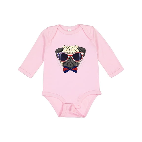 Inktastic Pug Dog July 4th Patriotic Sunglasses Boys or Girls Long Sleeve Baby Bodysuit