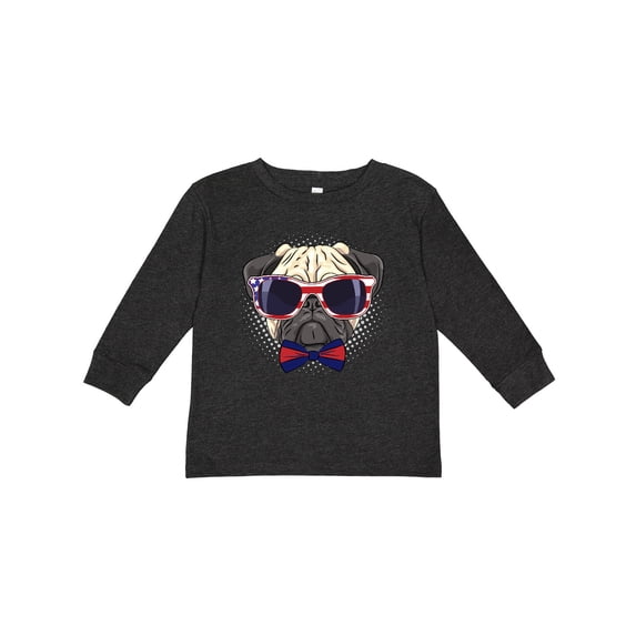 Inktastic Pug Dog July 4th Patriotic Sunglasses Boys or Girls Long Sleeve Toddler T-Shirt