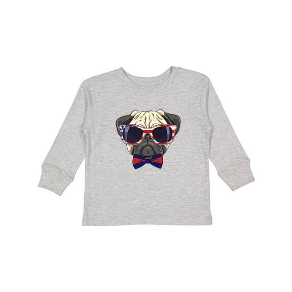 Inktastic Pug Dog July 4th Patriotic Sunglasses Boys or Girls Long Sleeve Toddler T-Shirt