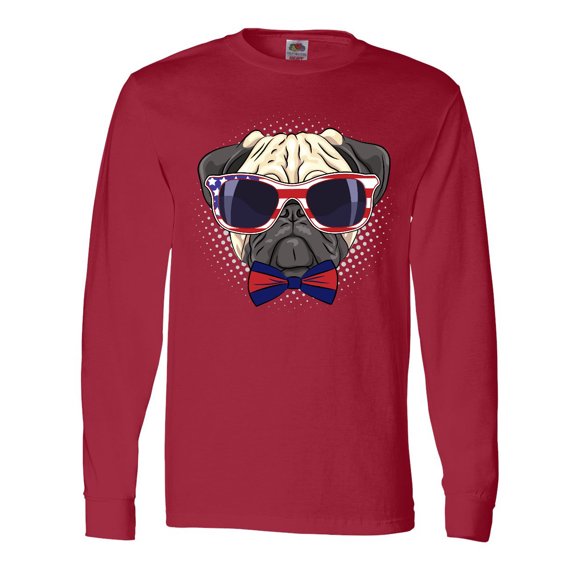 Inktastic Pug Dog July 4th Patriotic Sunglasses Long Sleeve T-Shirt