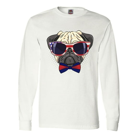 Inktastic Pug Dog July 4th Patriotic Sunglasses Long Sleeve T-Shirt