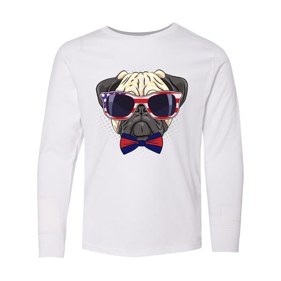 Inktastic Pug Dog July 4th Patriotic Sunglasses Long Sleeve Youth T-Shirt