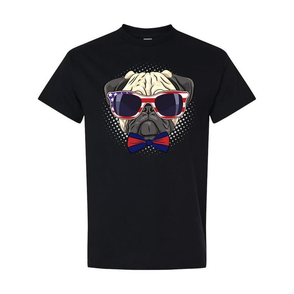 Inktastic Pug Dog July 4th Patriotic Sunglasses T-Shirt