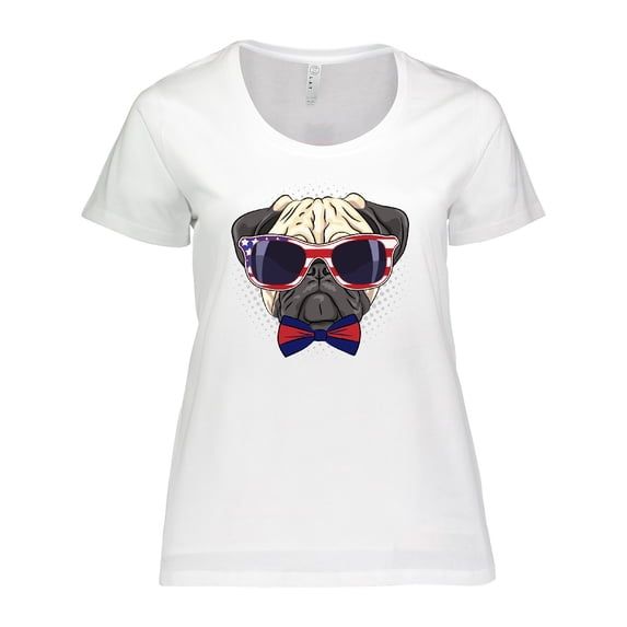 Inktastic Pug Dog July 4th Patriotic Sunglasses Women's Plus Size T-Shirt