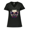 thumbnail image 1 of Inktastic Pug Dog July 4th Patriotic Sunglasses Women's Plus Size V-Neck T-Shirt, 1 of 5