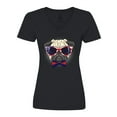 thumbnail image 1 of Inktastic Pug Dog July 4th Patriotic Sunglasses Women's V-Neck T-Shirt, 1 of 5