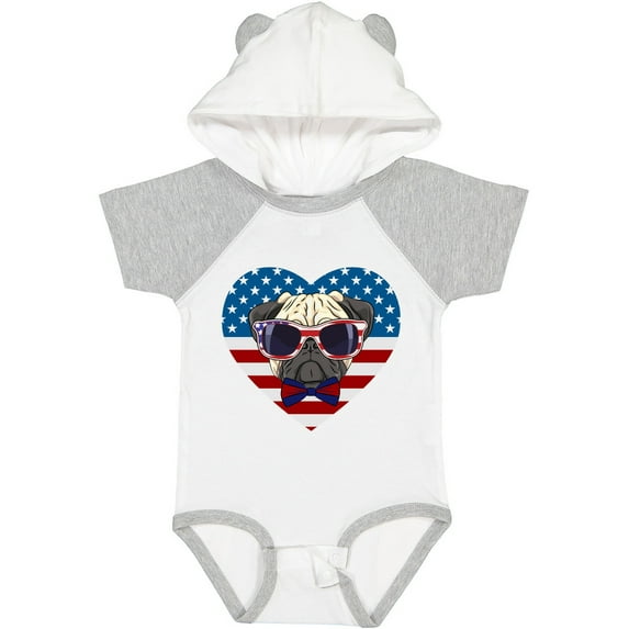 Inktastic Pug Dog Patriotic US Flag Heart Boys or Girls Baby Bodysuit