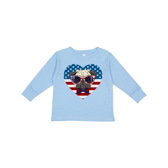 Inktastic Pug Dog Patriotic US Flag Heart Boys or Girls Long Sleeve Toddler T-Shirt