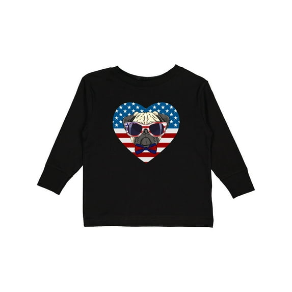 Inktastic Pug Dog Patriotic US Flag Heart Boys or Girls Long Sleeve Toddler T-Shirt
