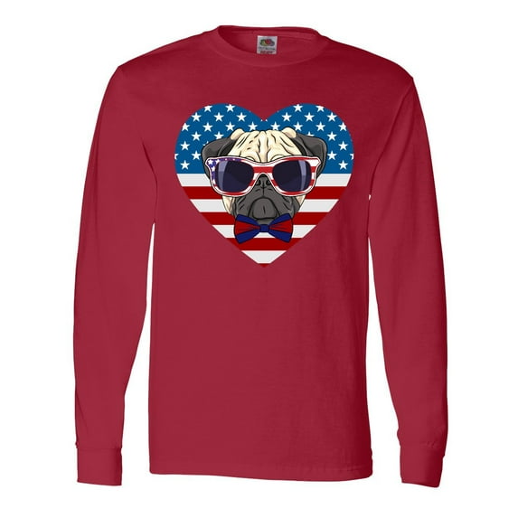 Inktastic Pug Dog Patriotic US Flag Heart Long Sleeve T-Shirt