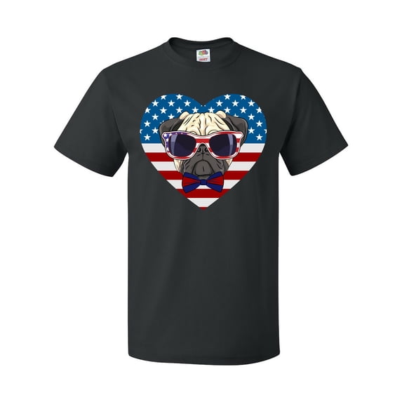 Inktastic Pug Dog Patriotic US Flag Heart T-Shirt