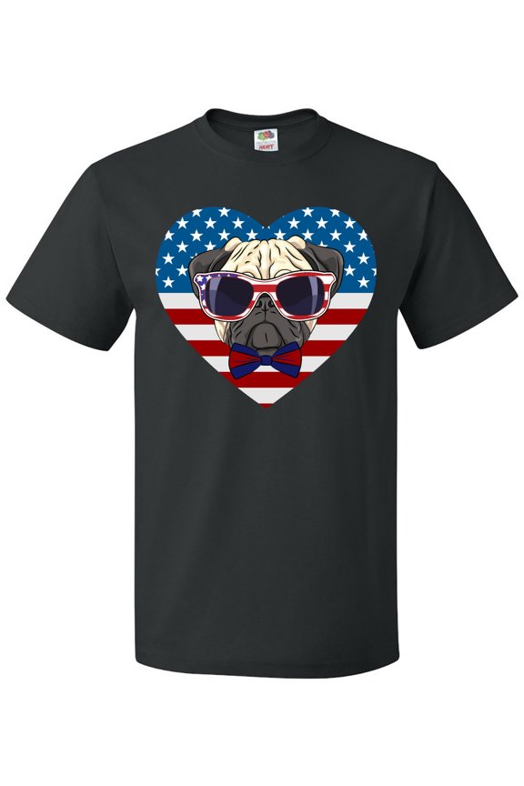 Pug Dog Patriotic US Flag Heart T-Shirt