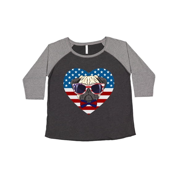 Inktastic Pug Dog Patriotic US Flag Heart Women's Plus Size T-Shirt