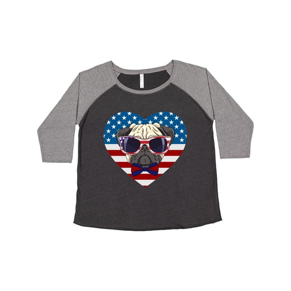 Inktastic Pug Dog Patriotic US Flag Heart Women's Plus Size T-Shirt