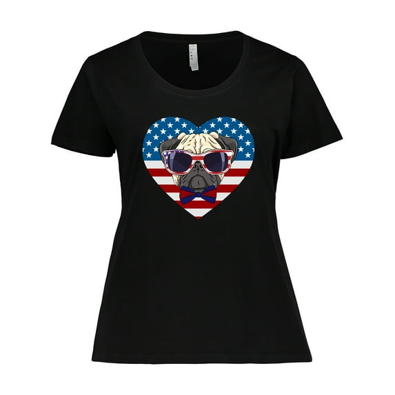 Inktastic Pug Dog Patriotic US Flag Heart Women's Plus Size T-Shirt