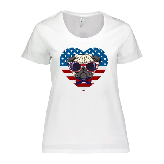 Inktastic Pug Dog Patriotic US Flag Heart Women's Plus Size T-Shirt