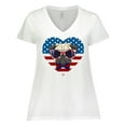 thumbnail image 1 of Inktastic Pug Dog Patriotic US Flag Heart Women's Plus Size V-Neck T-Shirt, 1 of 5