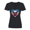thumbnail image 1 of Inktastic Pug Dog Patriotic US Flag Heart Women's V-Neck T-Shirt, 1 of 5