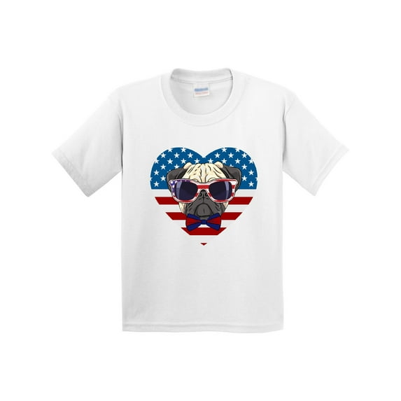 Inktastic Pug Dog Patriotic Us Flag Heart Youth T-Shirt