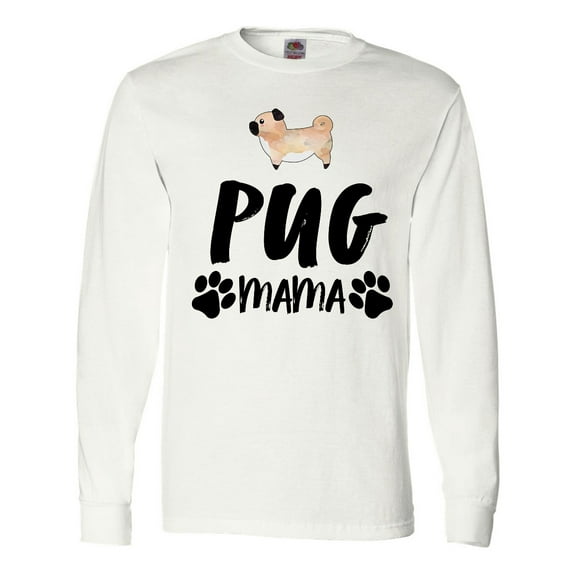 Inktastic Pug Mama with Paw Prints Long Sleeve T-Shirt
