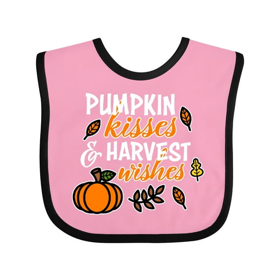 Inktastic Pumpkin Kisses & Harvest Wishes with Pumpkin and Fall Leaves Boys or Girls Baby Bib