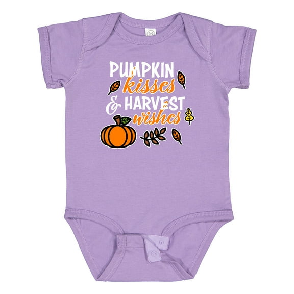 Inktastic Pumpkin Kisses & Harvest Wishes with Pumpkin and Fall Leaves Boys or Girls Baby Bodysuit