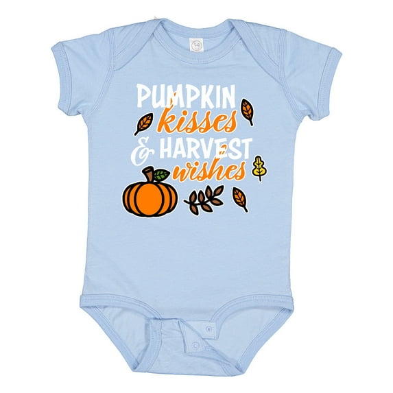 Inktastic Pumpkin Kisses & Harvest Wishes with Pumpkin and Fall Leaves Boys or Girls Baby Bodysuit