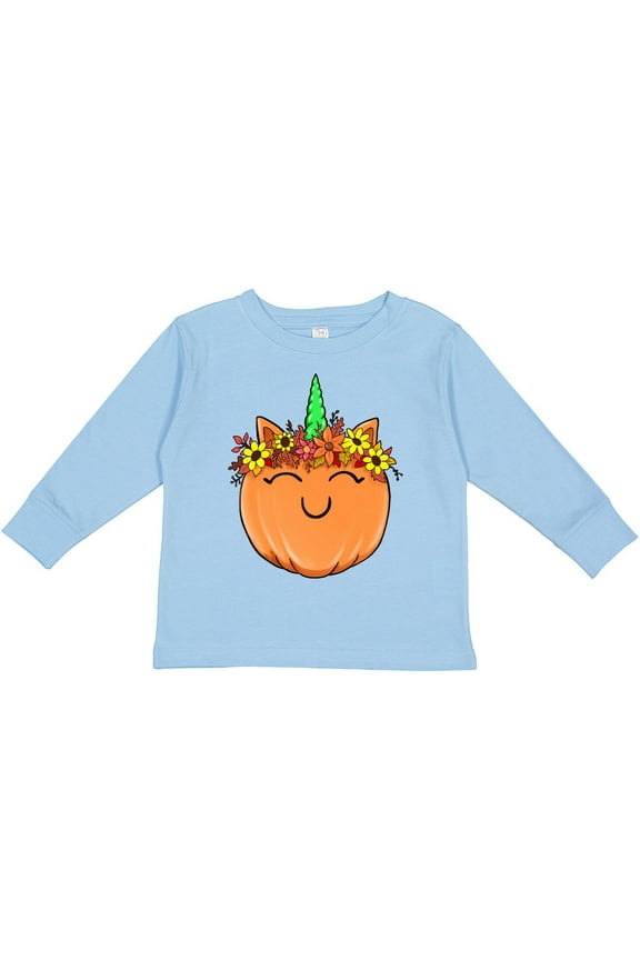 Pumpkin Unicorn for Halloween and Thanksgiving Boys or Girls Long Sleeve Toddler T-Shirt