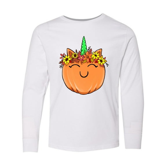 Inktastic Pumpkin Unicorn for Halloween and Thanksgiving Long Sleeve Youth T-Shirt