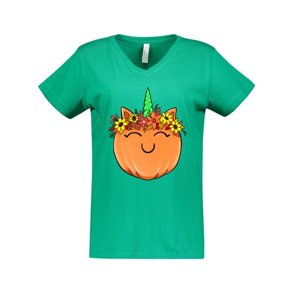 Inktastic Pumpkin Unicorn for Halloween and Thanksgiving Women's V-Neck T-Shirt