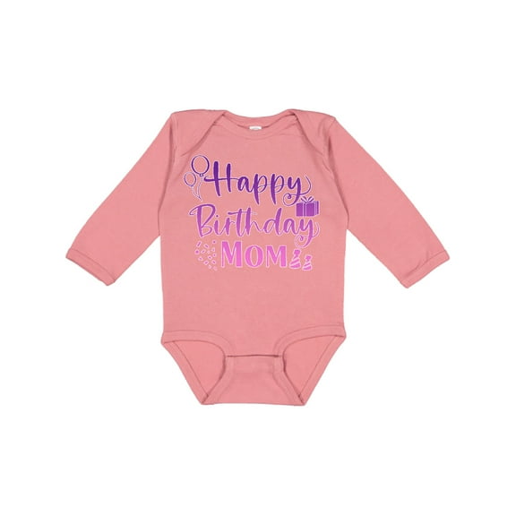 Inktastic Purple Happy Birthday Mom Boys or Girls Long Sleeve Baby Bodysuit