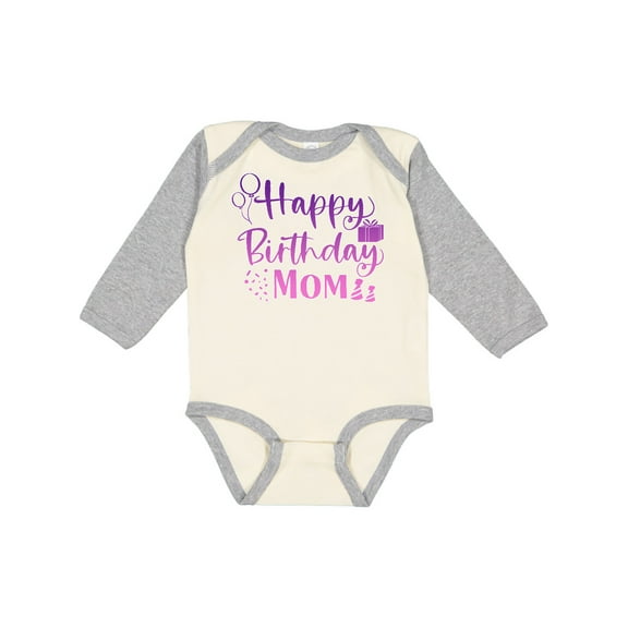 Inktastic Purple Happy Birthday Mom Boys or Girls Long Sleeve Baby Bodysuit