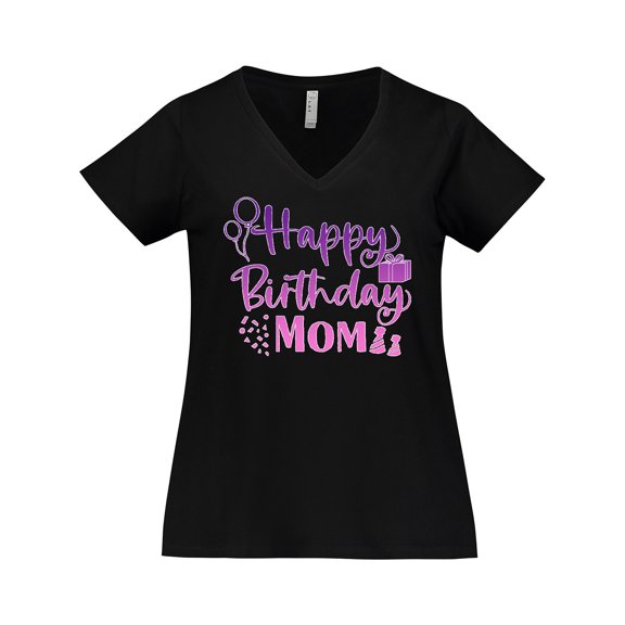Inktastic Purple Happy Birthday Mom Women's Plus Size V-Neck T-Shirt