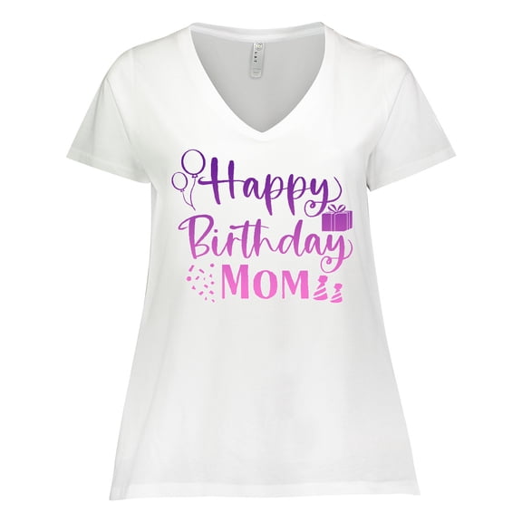Inktastic Purple Happy Birthday Mom Women's Plus Size V-Neck T-Shirt