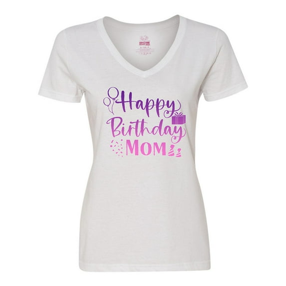 Inktastic Purple Happy Birthday Mom Women's V-Neck T-Shirt
