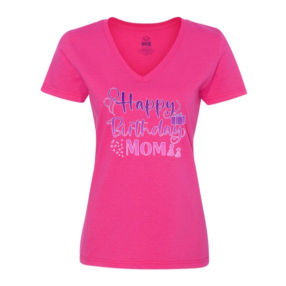 Inktastic Purple Happy Birthday Mom Women's V-Neck T-Shirt