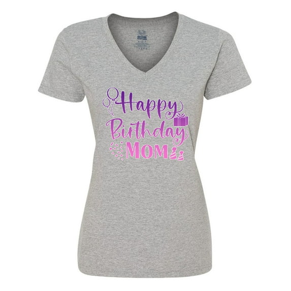 Inktastic Purple Happy Birthday Mom Women's V-Neck T-Shirt