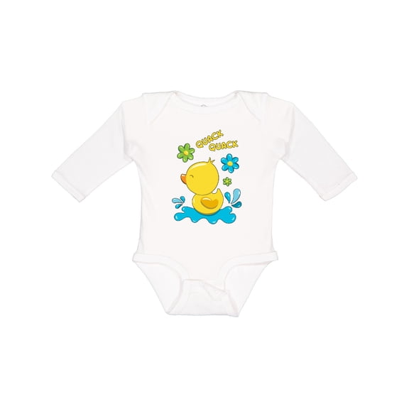 Inktastic Quack Quack Cute Duckling with Flowers Boys or Girls Long Sleeve Baby Bodysuit