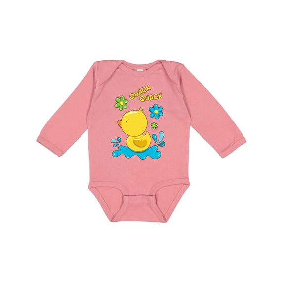 Inktastic Quack Quack Cute Duckling with Flowers Boys or Girls Long Sleeve Baby Bodysuit