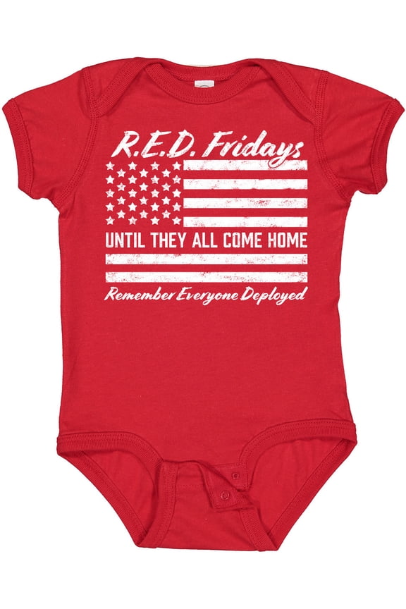 R.e.d. Fridays Until They Come Home Remember Everyone Deployed Boys or Girls Baby Bodysuit