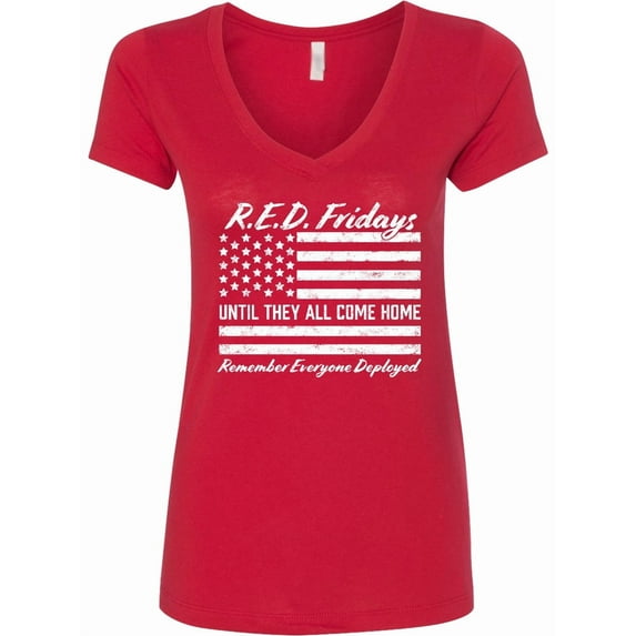 Inktastic R.e.d. Fridays Until They Come Home Remember Everyone Deployed Women's V-Neck T-Shirt