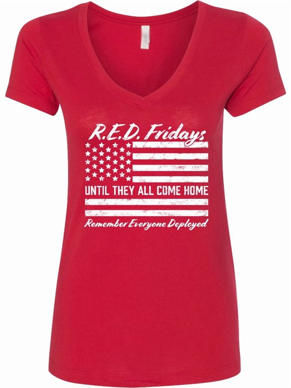 R.e.d. Fridays Until They Come Home Remember Everyone Deployed Women's V-Neck T-Shirt