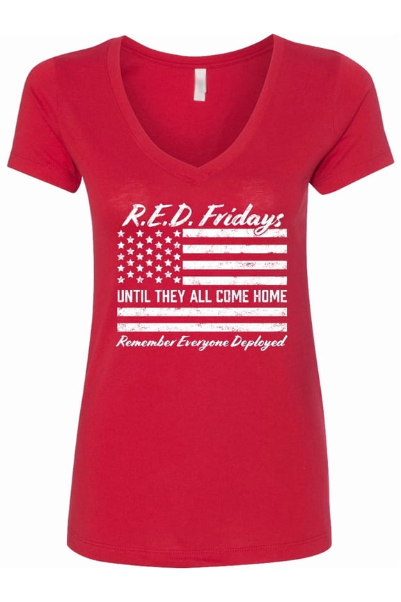 R.e.d. Fridays Until They Come Home Remember Everyone Deployed Women's V-Neck T-Shirt