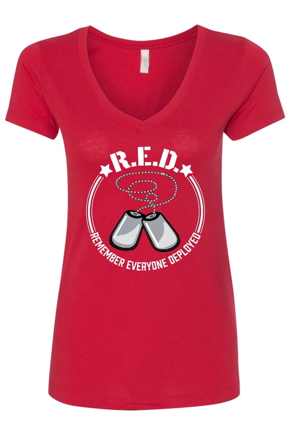 R.e.d. Remember Everyone Deployed with Dog Tags Women's V-Neck T-Shirt