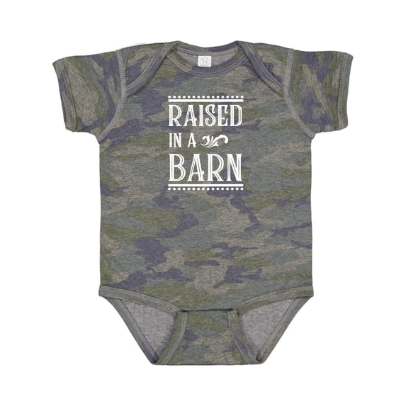 Inktastic Raised in a Barn in White Boys or Girls Baby Bodysuit