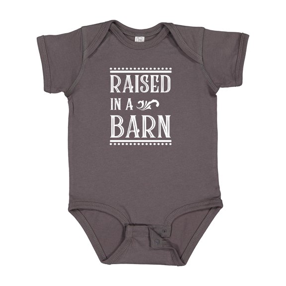 Inktastic Raised in a Barn in White Boys or Girls Baby Bodysuit