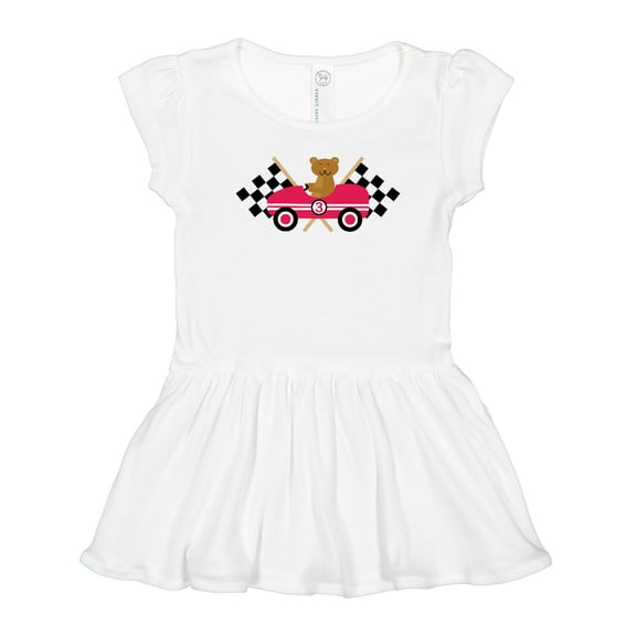 Inktastic Race Car Racing Bear Animal Girls Toddler Dress